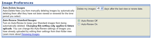 Auto-Delete and Auto-Renew settings